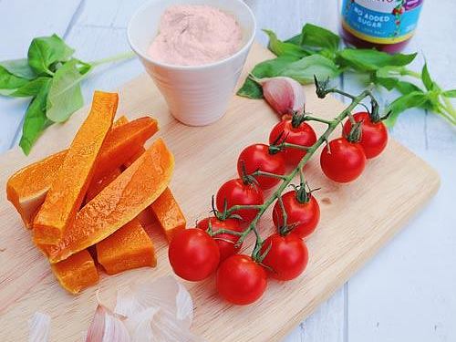 Roasted Garlic and Tomato Hummus with Butternut Squash Dippers