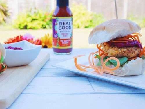 Smokey Chickpea Burgers with Mint & Beetroot Dip