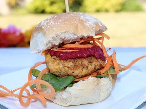 Smokey Chickpea Burgers with Mint & Beetroot Dip